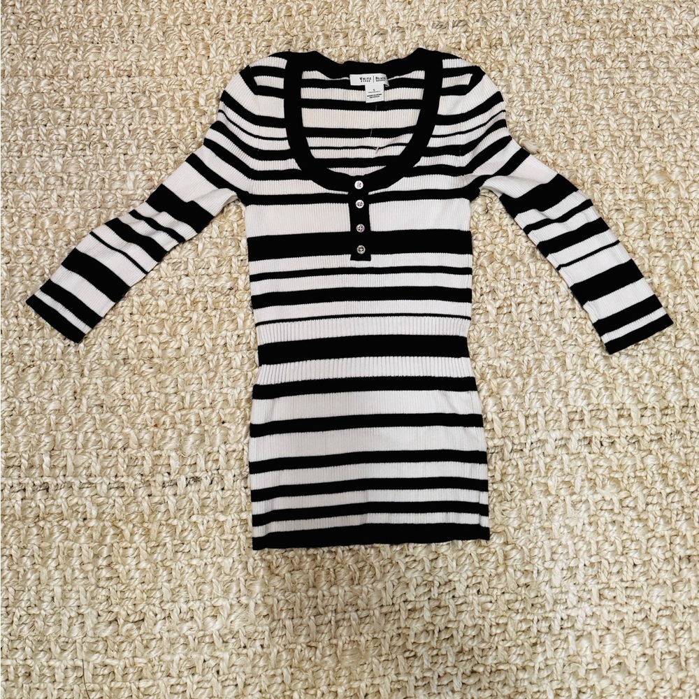 White House Black Market Black & White Stripe 3/4 length sleeve sweater, S, NWT
